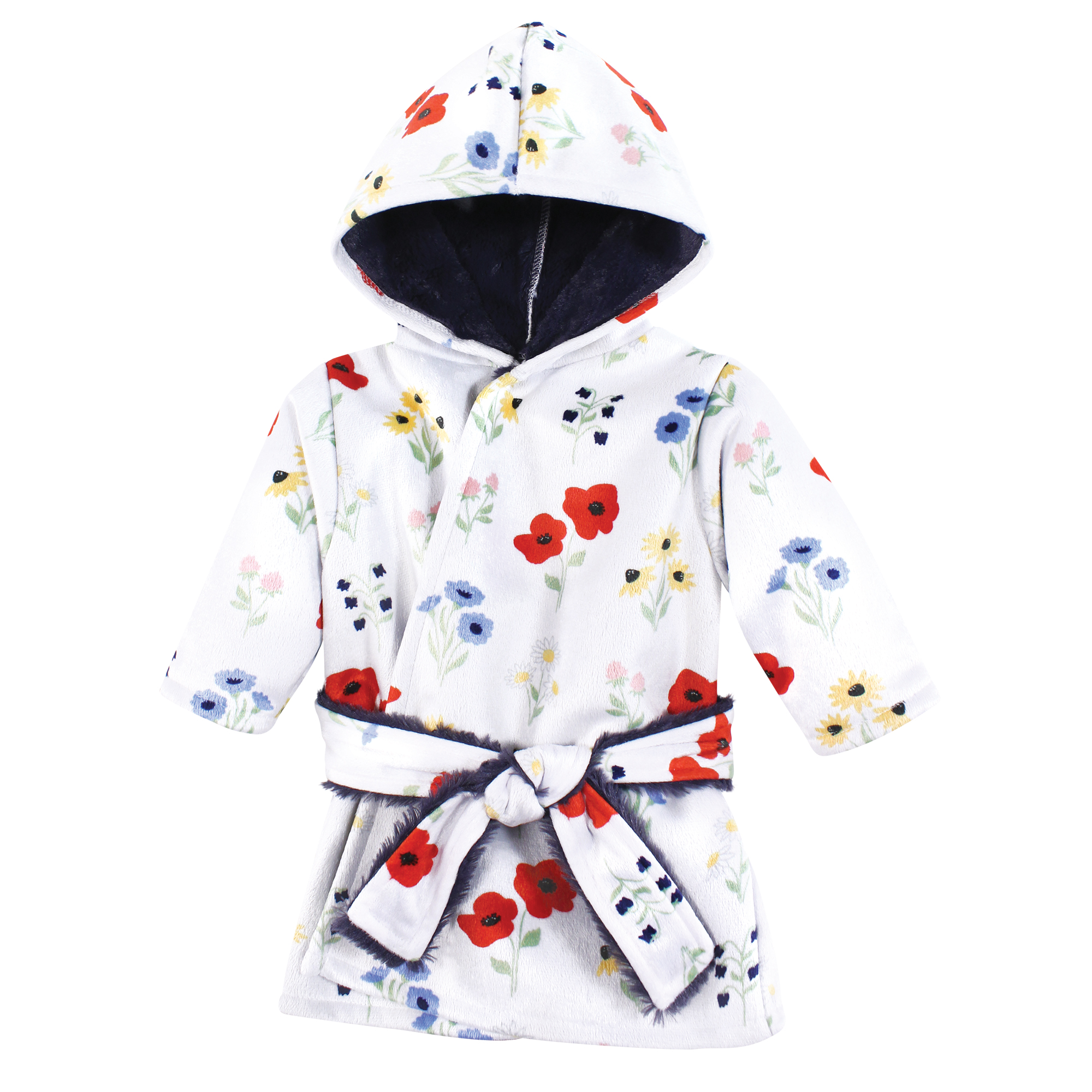 Hudson Baby Infant Girl Mink with Faux Fur Lining Pool and Beach Robe Cover-ups, Wildflower, 6-12 Months